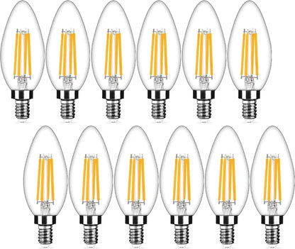 12-pack E12 LED candelabra bulbs with 2700K warm white light