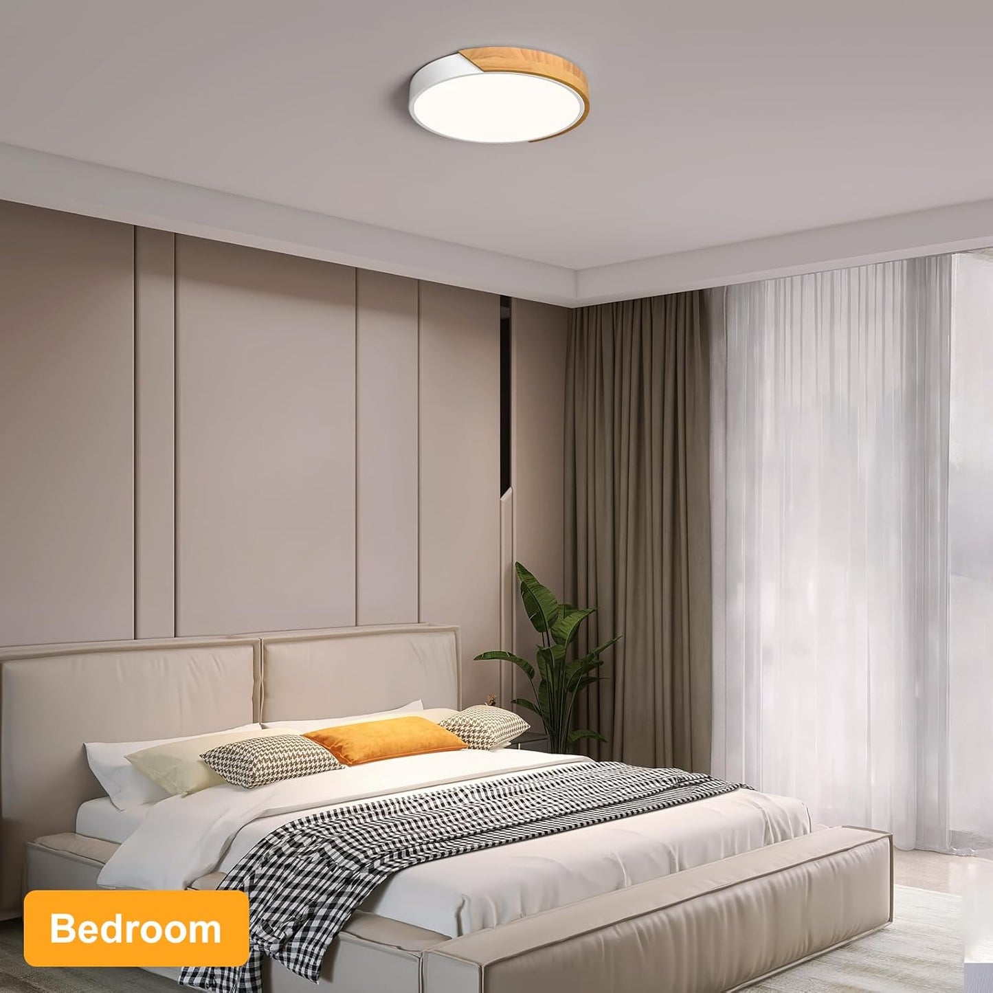 flush mount wooden led ceiling lights-bedroom