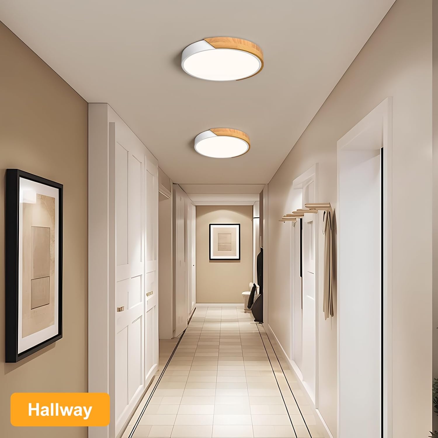 flush mount wooden led ceiling lights-hallway