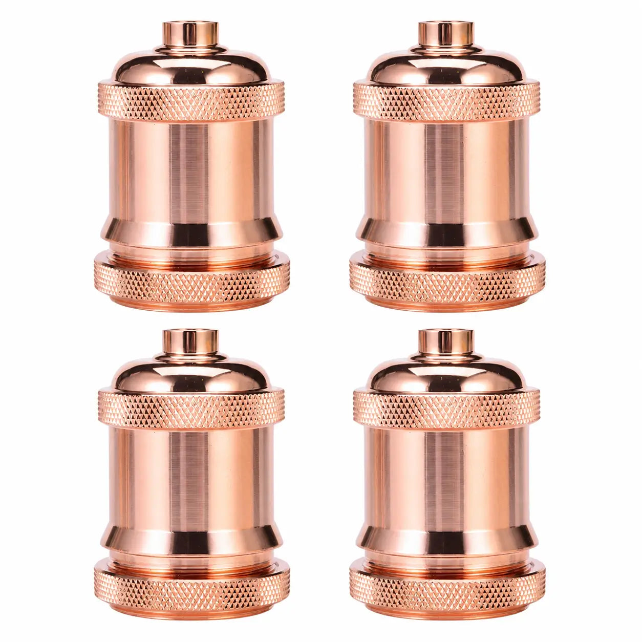 Four Light Pink aluminum alloy DIY lamp sockets arranged in a two-by-two layout with reflective domes and knurled collars.