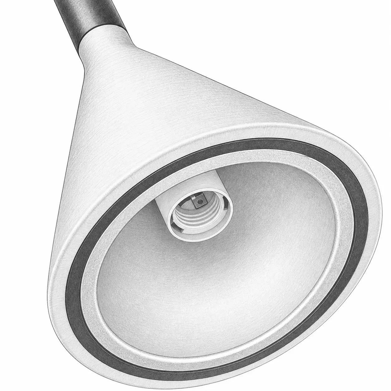 Underside detail of the cone pendant light showing the recessed bulb socket and circular inner trim.