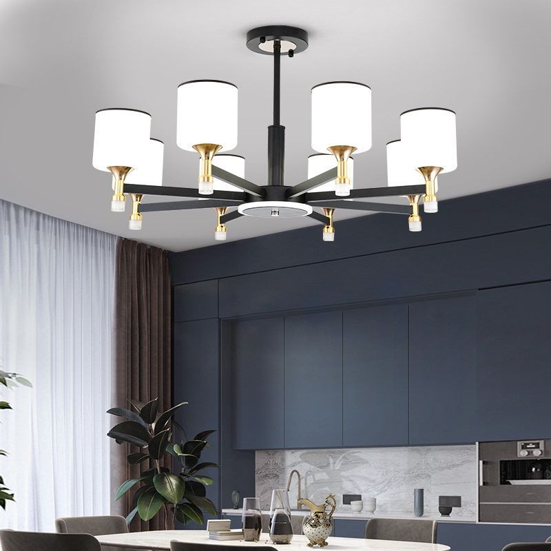 modern black and gold chandelier display on living room