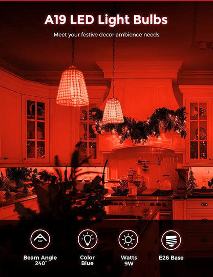 Red LED light bulb creating cozy festive ambience for holiday décor.