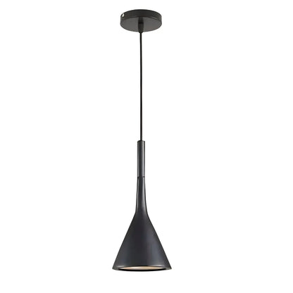 Isolated image of a single black modern minimalist pendant light with a matte finish and cone shape, perfect for various interior styles.