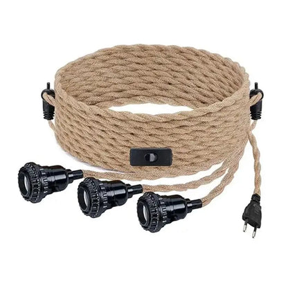 Eu plug-in pendant light kit with natural rope and E27 sockets