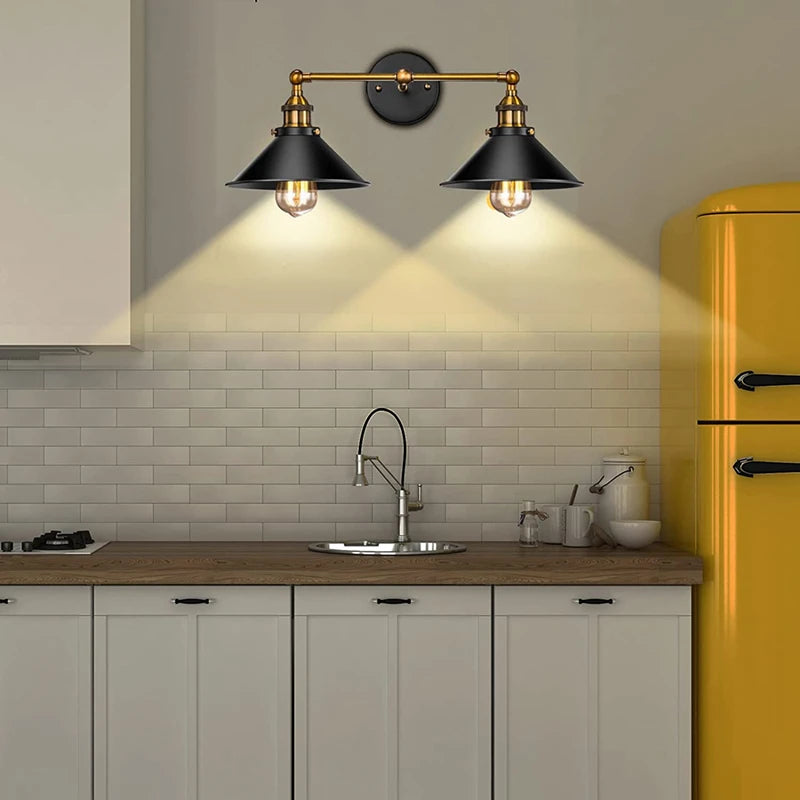 Industrial Double Wall Sconce Black and Gold Light Fixture Imdgr