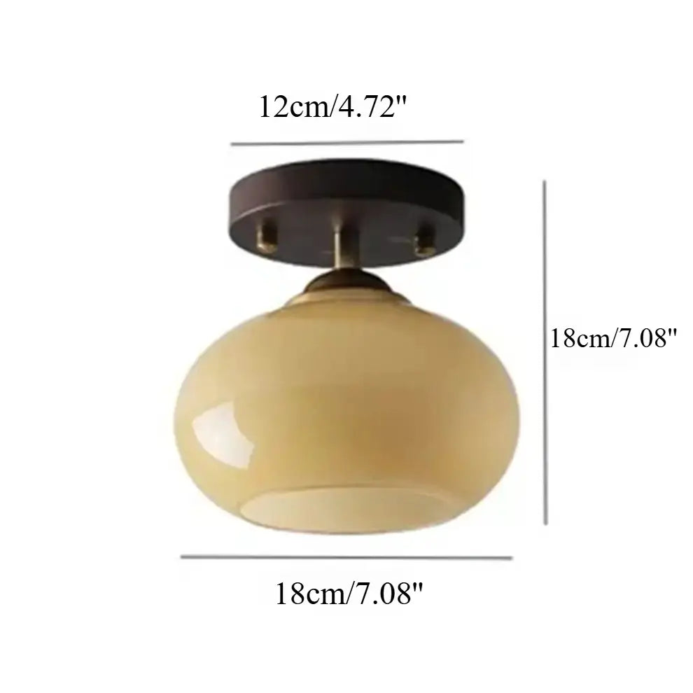 Product dimensions diagram for a 18cm/7.08inch mid-century modern semi-flush mount light with a 12cm/4.72inch walnut wood canopy.