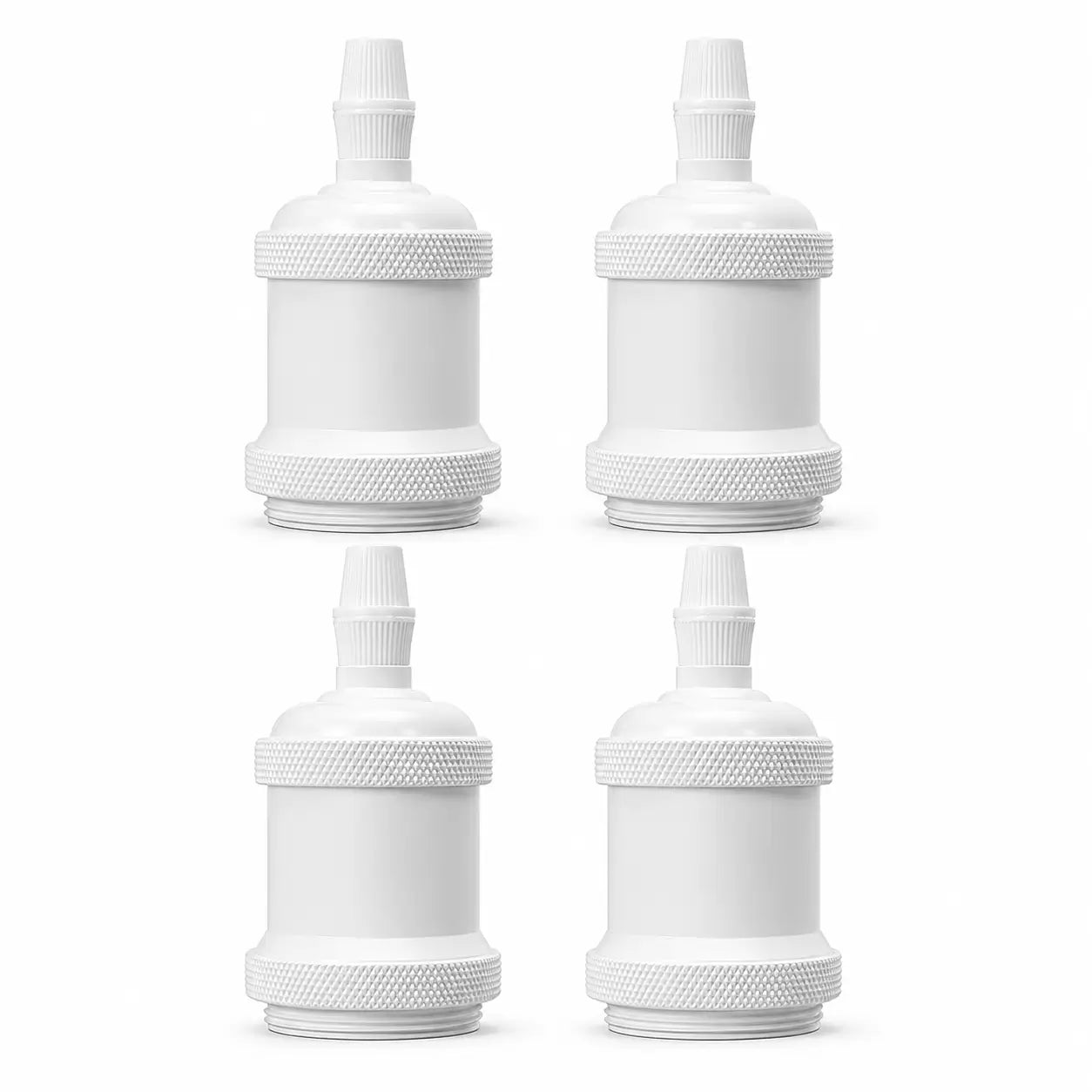 Four White DIY lamp sockets with matching cord grips arranged in a two-by-two layout on a white background.