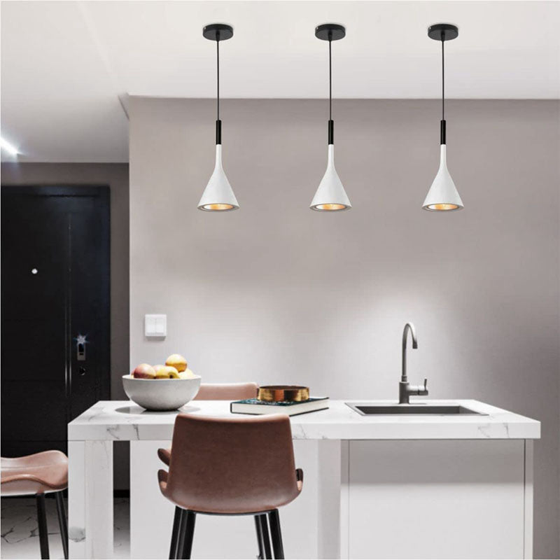 white hanging lights over kitchen island