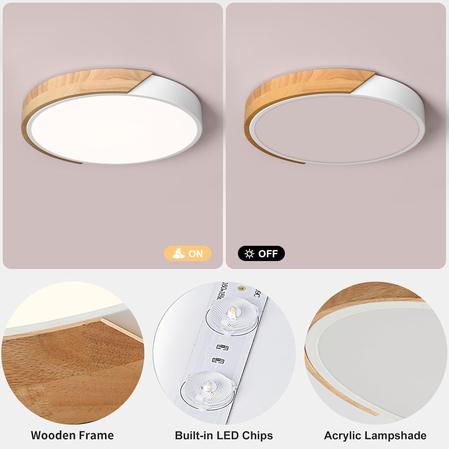 flush mount wooden led ceiling lights-display